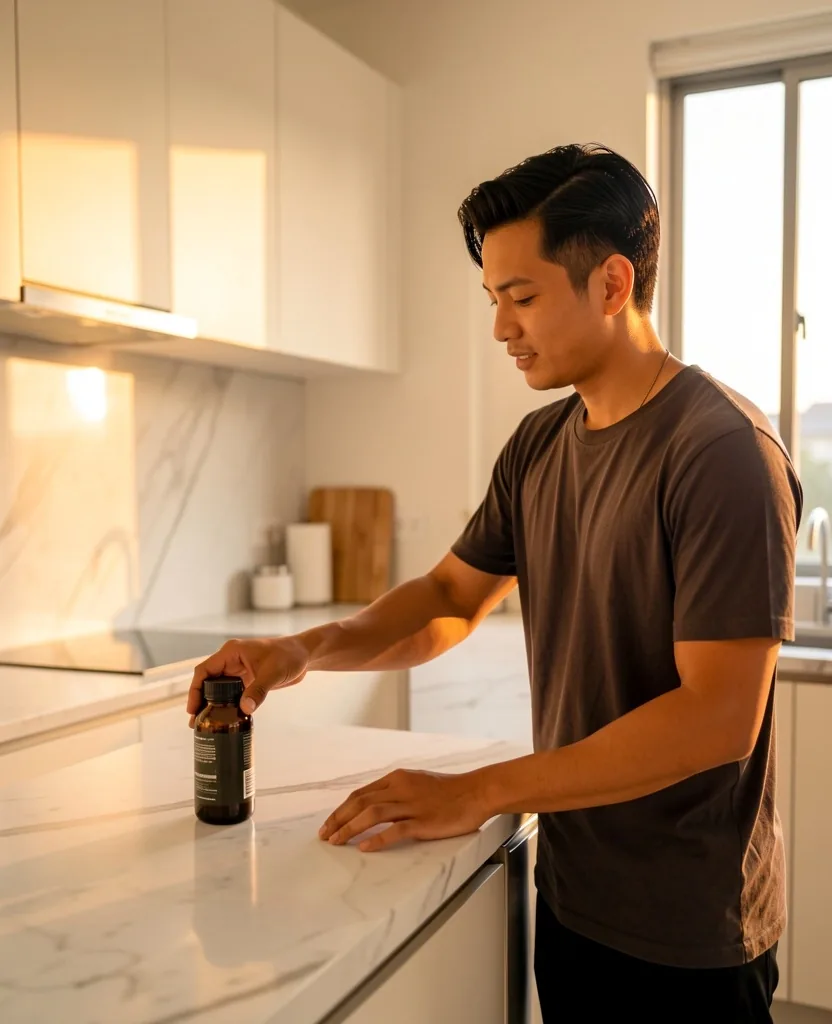 Indonesian man preparing his morning wellness routine