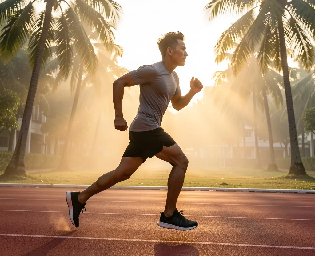 Man running at dawn representing natural energy and endurance