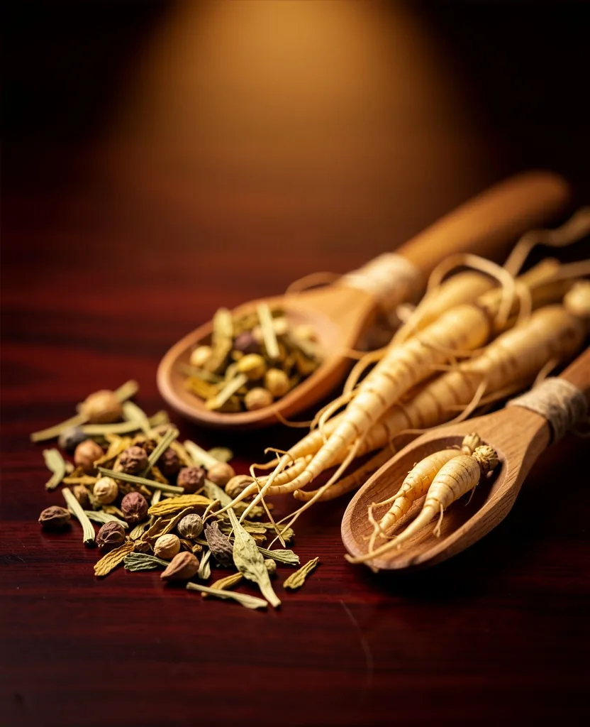 Adaptogenic herbs on dark surface