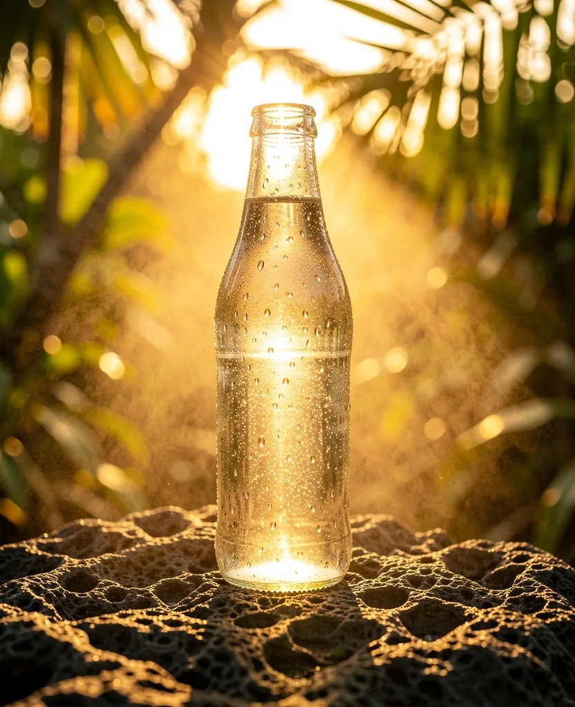 Mineral water bottle with condensation