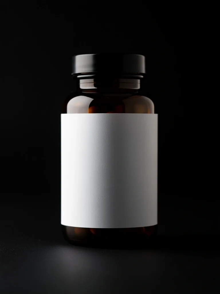 Supplement bottle on a dark surface
